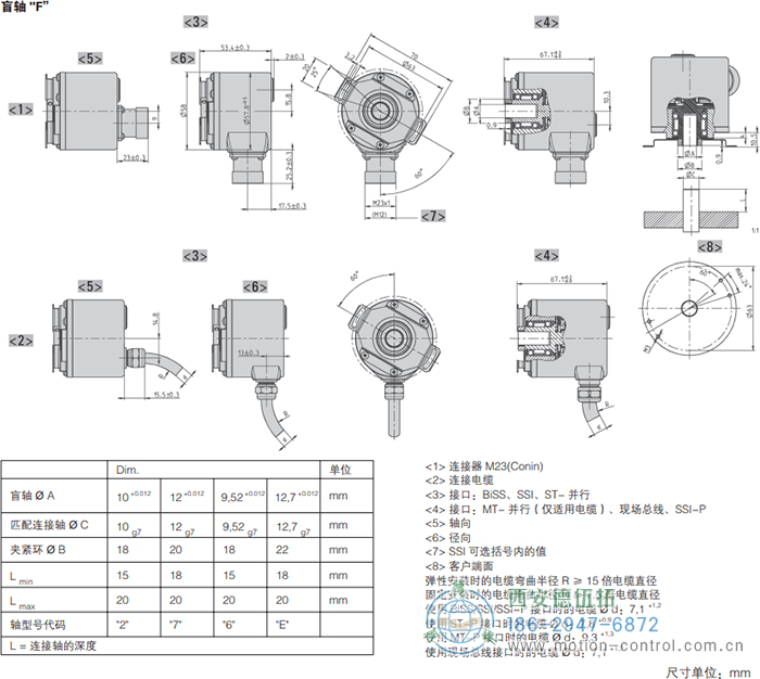 AC58-DeviceNet光電絕對值通用編碼器外形及安裝尺寸(盲軸F) - 西安德伍拓自動化傳動系統(tǒng)有限公司