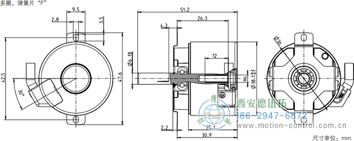 AD34光電絕對值電機(jī)反饋編碼器外形及安裝尺寸(多圈，彈簧片F(xiàn)) - 西安德伍拓自動(dòng)化傳動(dòng)系統(tǒng)有限公司