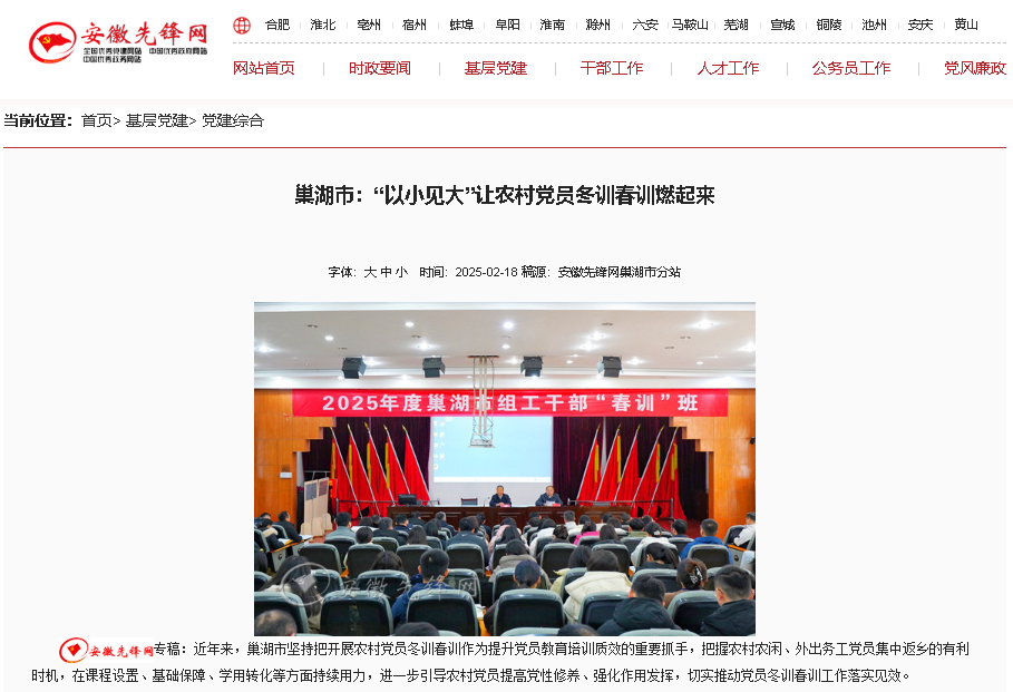 巢湖市:“以小見大”讓農村黨員冬訓春訓燃起來